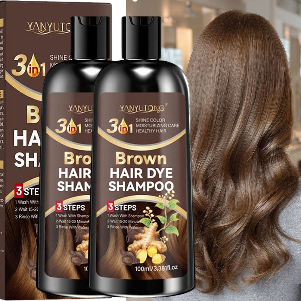 Brown Hair Dye Shampoo 2-Pack 3.38oz — Polygonum Multiflorum & Ginger Extract Covers Gray Hair, Deep Moisture Anti-Frizz Long-Lasting Natural Color, Plant-Based Unisex Hair Gift