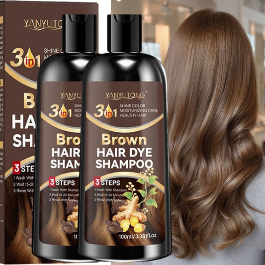 Brown Hair Dye Shampoo 2-Pack 3.38oz — Polygonum Multiflorum & Ginger Extract Covers Gray Hair, Deep Moisture Anti-Frizz Long-Lasting Natural Color, Plant-Based Unisex Hair Gift