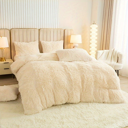 Three-Piece Plush Polyester Duvet Cover Set with Two Pillowcases in 14 Colors and Twin, Full, Queen or King Sizes