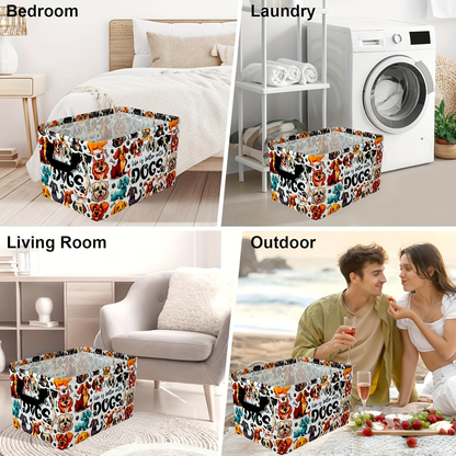 Collapsible Storage Basket with Handles Cute Cartoon Print Canvas Bin Box for Clothes Books Toys Shelves Laundry Bedroom Nursery Organizer Cube Gift Basket