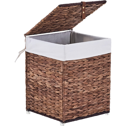 Laundry Basket with Lid & Handles - Handwoven Water Hyacinth Wicker Hamper, Removable Cotton Liner, 2 Mesh Bags, Boho Style, 9.25/17.17/25.1 Gal with Optional Casters