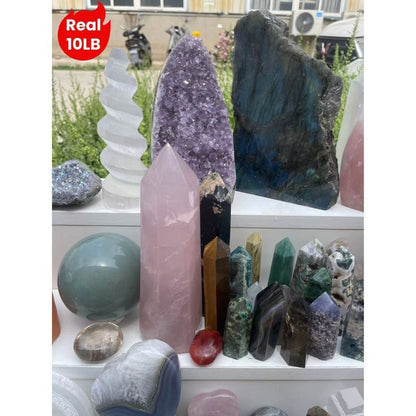 Ten-Pound Mixed Crystal and Gemstone Decorative Collection with Towers, Spheres, Clusters and Rough Stones