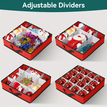 Christmas Ornament Storage Box with 128 Compartments, Eight Removable Trays and Red or Green Color Options