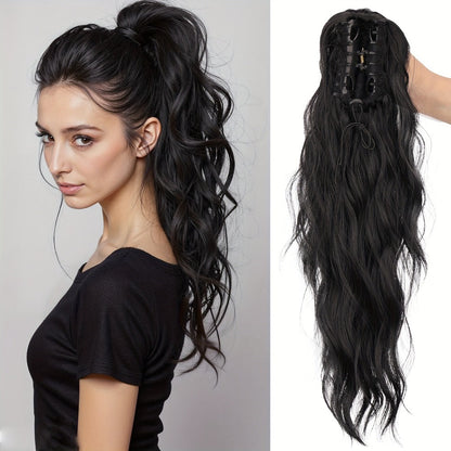 Hair Extensions Water-Wave 16-Inch Synthetic Ponytail with Claw Clip and Eight Color Options for Quick Attachment