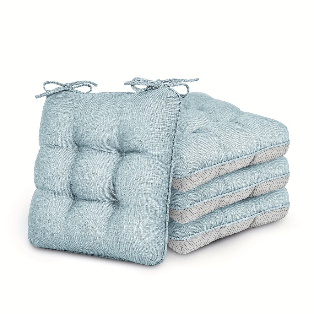 Tufted Chair Cushion Sets in 4- or 8-Piece Options with M/L Sizes, Tie Straps and 12 Color Choices