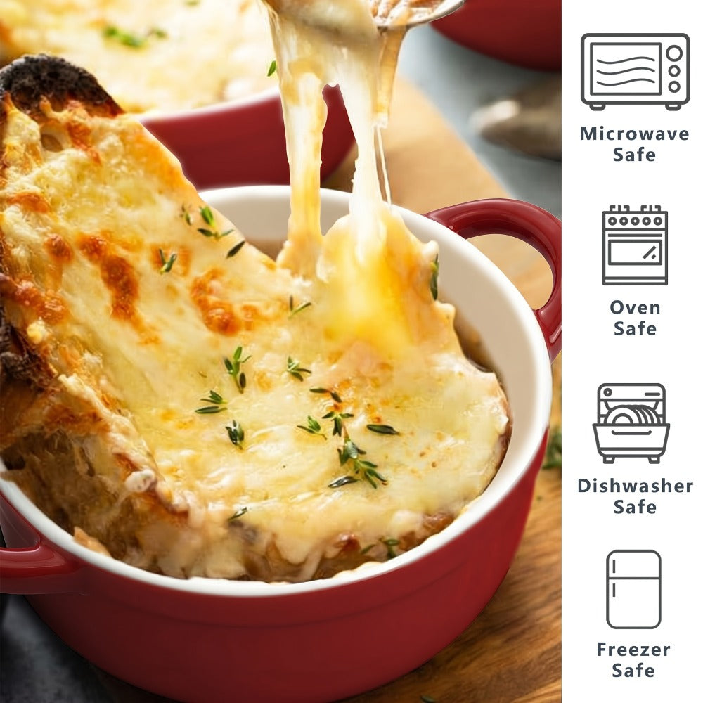 Mini Cocotte Ceramic Casserole Dishes Set of 4 with Lids and Handles - 12oz Baking Ramekins Microwave Cookware