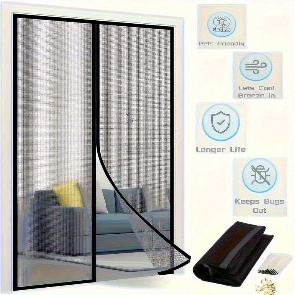 Black Magnetic Screen Door with Mesh Curtain, Metal Frame and Self-Closing Center for 39 x 82 Inch Doorways
