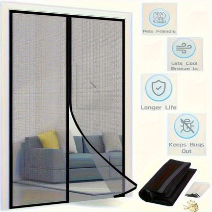 Black Magnetic Screen Door with Mesh Curtain, Metal Frame and Self-Closing Center for 39 x 82 Inch Doorways