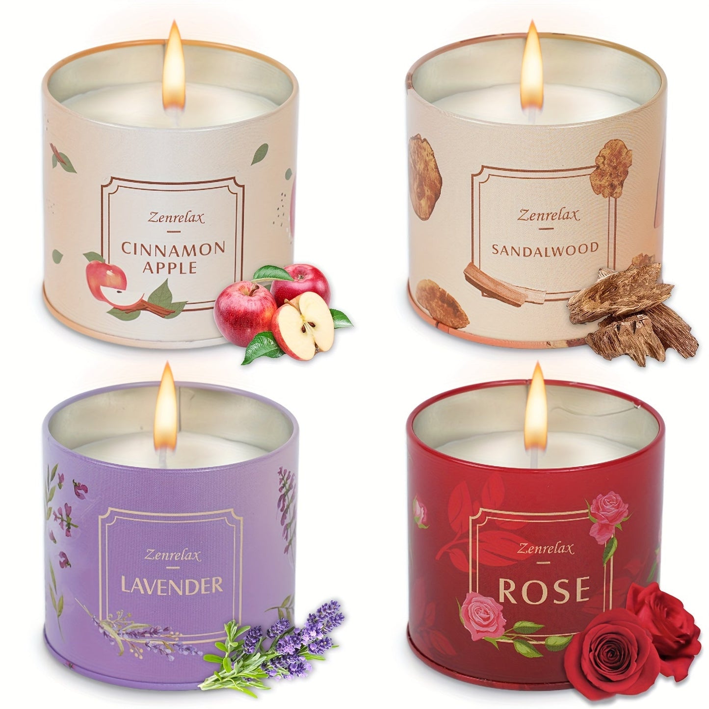 30oz Four-Scent Candle Set in Metal Jars with Fitted Lids, Single-Set or Two-Set Package Options