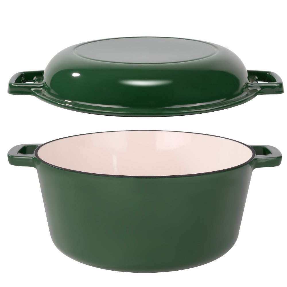 Dutch Oven 6 Quart Enameled Cast Iron 2-in-1 Pot and Bread Baker Nonstick Oven Safe to 500°F Dual Handles Compatible with All Stovetops Including Induction for Bread Baking Cooking Stewing Braising
