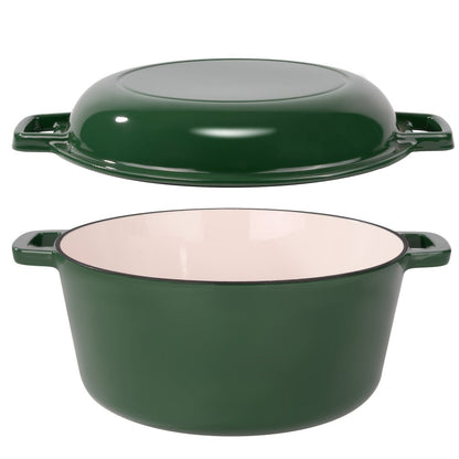 Dutch Oven 6 Quart Enameled Cast Iron 2-in-1 Pot and Bread Baker Nonstick Oven Safe to 500°F Dual Handles Compatible with All Stovetops Including Induction for Bread Baking Cooking Stewing Braising