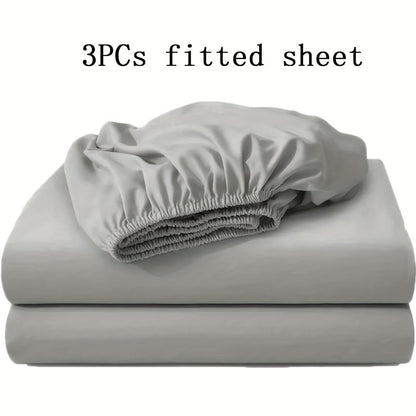 Fitted Sheet Set 3pcs with 2 Pillowcases | Soft Solid Color Bed Sheets Twin Full Queen King
