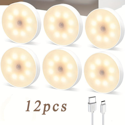 Wireless Motion Sensor Night Light USB Rechargeable - Dimmable Wall Lamp Dual Mode PIR Sensor Magnetic & Adhesive Mount 6 or 12 Pack for Kitchen Hallway Stairs Closet Cabinet Bedroom Bathroom