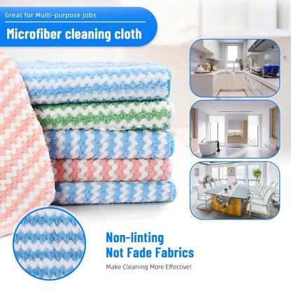 Eighteen-Pack Microfiber Cleaning Cloths with Knit Texture and Assorted Colors for Kitchen and Home Use