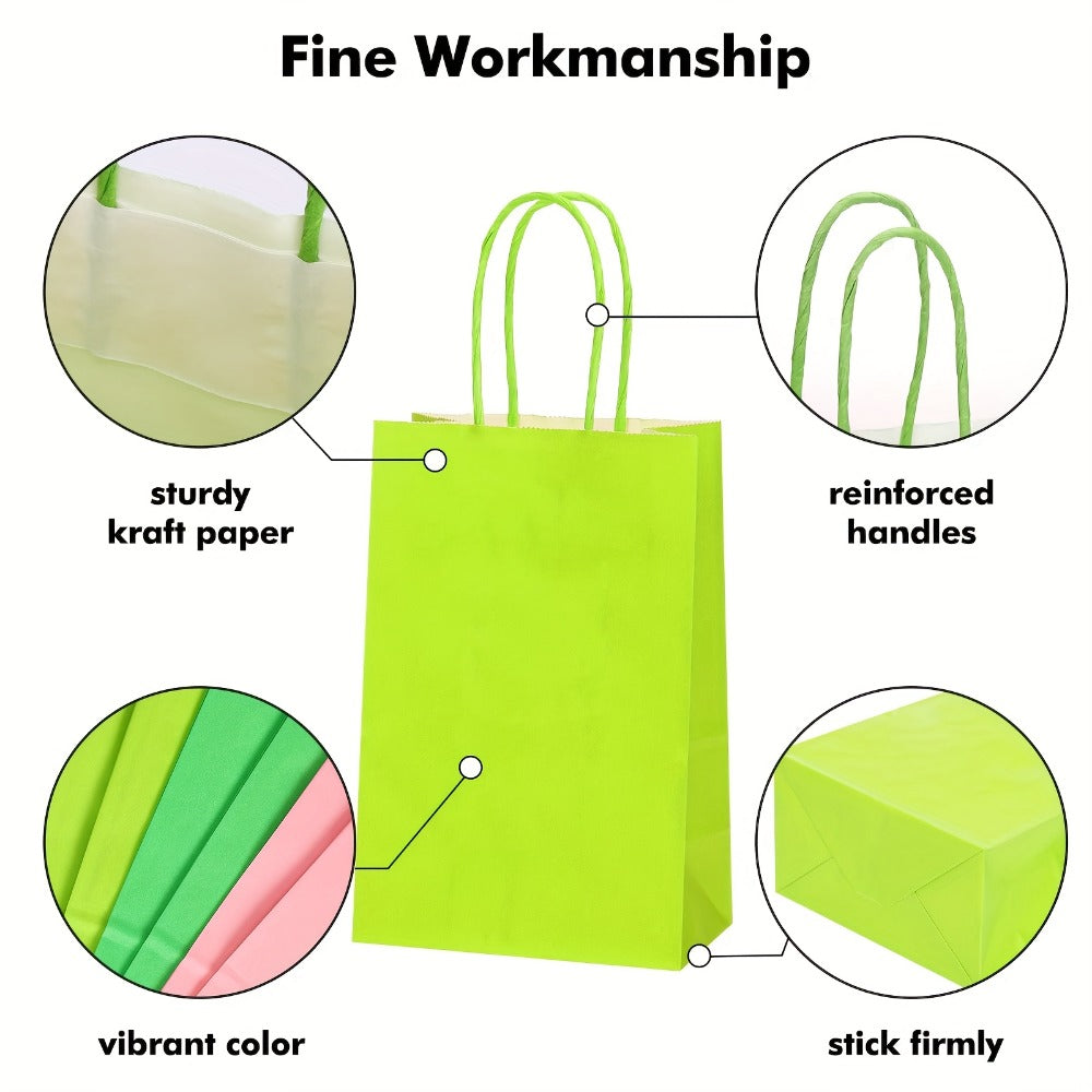 Paper Gift Bags with Handles Bulk 20/40/100pcs – Rainbow Colorful Kraft Party Favor Bags for Kids Birthday, Baby Shower, Wedding, Graduation, School Events & Retail Packaging, 10 Bright Colors