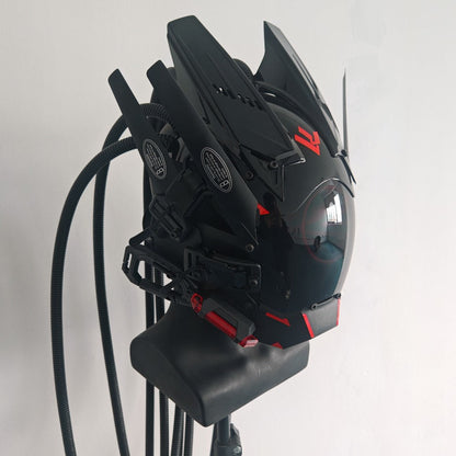 LED Braided Cyberpunk Costume Helmet with Circular Face Light and Blue, Green or Pink Accent Styles