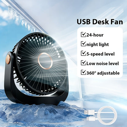 Portable USB Rechargeable Fan, 5-Speed Turbo Strong Wind Fan, Adjustable Hanging Vertical Fan for Wall, Desktop and Ceiling Mount, Fast Cooling Personal Fan for Home, Office and Outdoor Camping