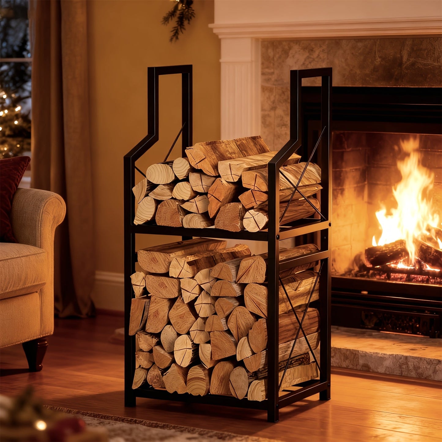 Firewood Rack | Heavy Duty Steel Indoor Outdoor Fireplace Patio Deck