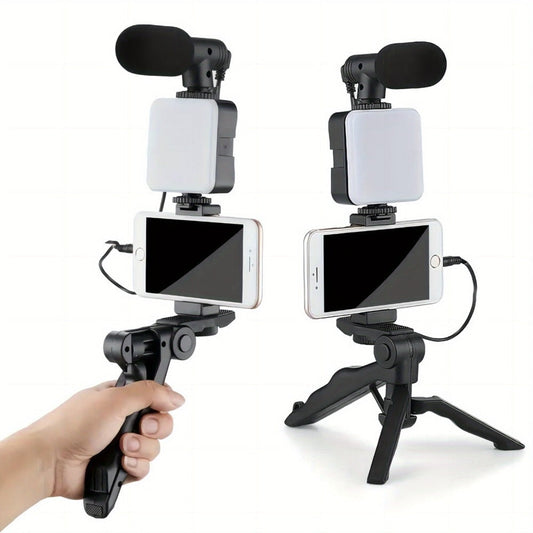 All-in-One Content Creator Kit with LED Ring Light Microphone Folding Tripod & Bluetooth Remote – Complete Podcast Video Blogging Setup for YouTube TikTok Instagram Live Streaming Vlog