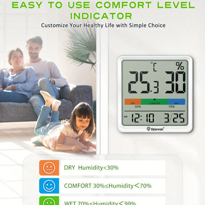 Digital Indoor Thermometer Hygrometer with Clock and Calendar in Exact Black or White Checkout Options