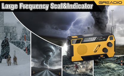 2000mAh AM/FM/NOAA Emergency Radio with Built-In Charging Cables, Solar Panel, Hand Crank and Three Colors