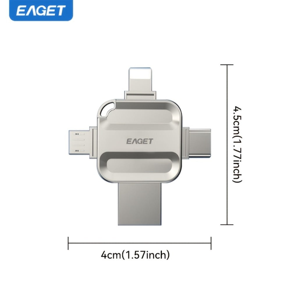EAGET I50 iPhone Flash Drive USB 3.0 High Speed 4-in-1 Lightning Type-C Micro USB OTG Memory Stick 32GB 64GB 128GB 256GB for iPhone iPad Android Mac PC Photo Backup Storage