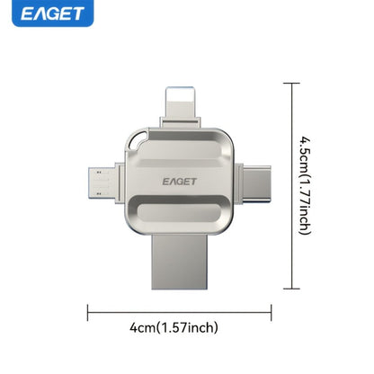 EAGET I50 iPhone Flash Drive USB 3.0 High Speed 4-in-1 Lightning Type-C Micro USB OTG Memory Stick 32GB 64GB 128GB 256GB for iPhone iPad Android Mac PC Photo Backup Storage