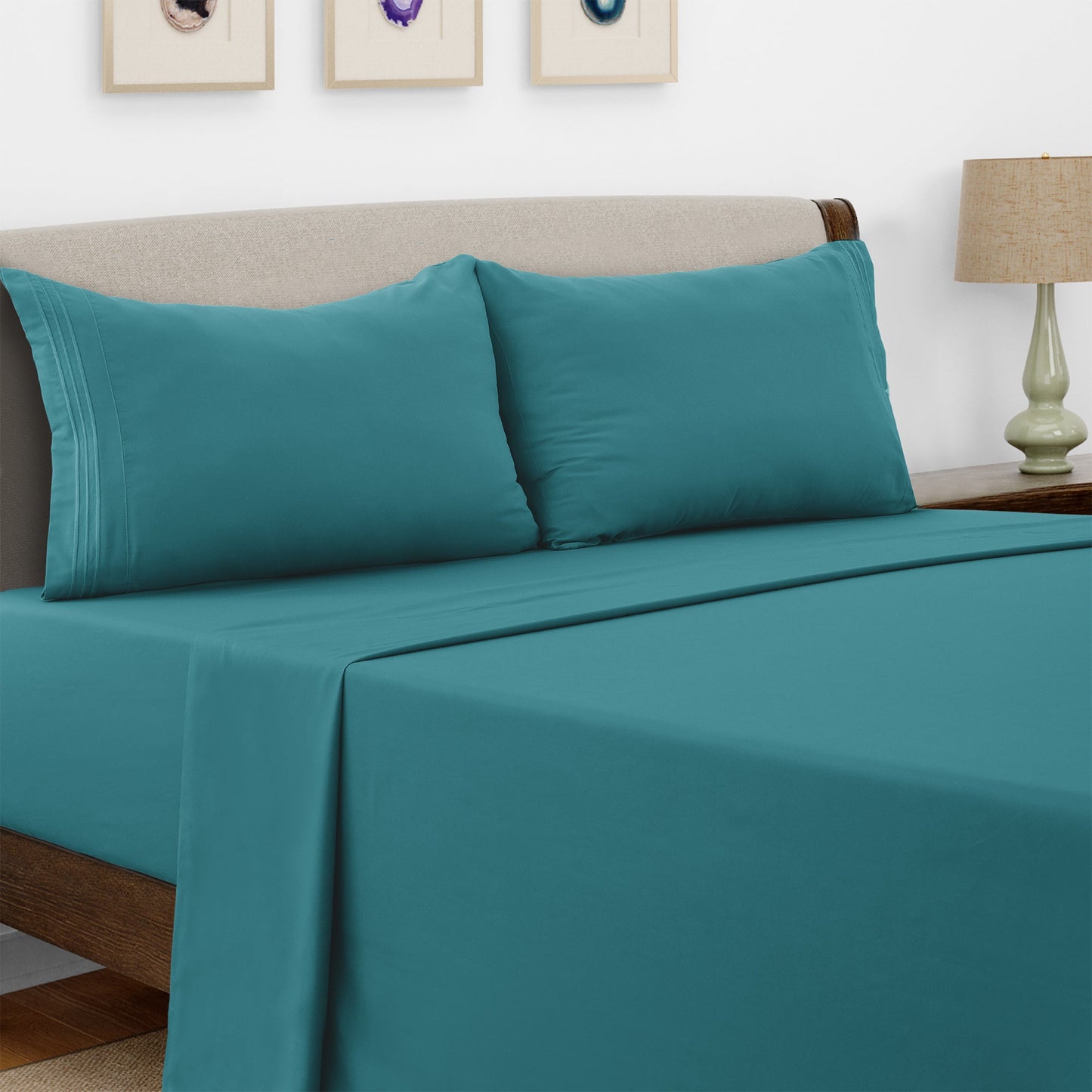Bed Sheet Set Microfiber with Size-Dependent 3- or 4-Piece Contents and Six Documented Bed Dimensions