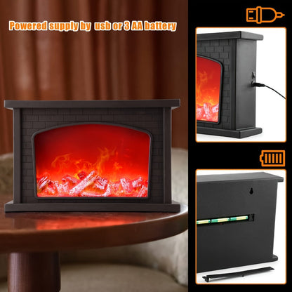 Simulated Charcoal Flame Fireplace Light, Battery & USB Powered Vintage Indoor Mood Light for Christmas Halloween Patio Decoration, Square Tabletop Fireplace Ornament
