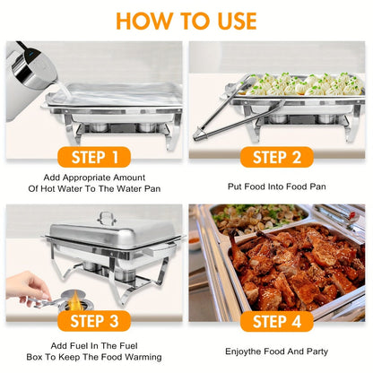 Chafing Dishes Buffet Set 9QT Stainless Steel Food Warmer Trays for Parties Hotel Christmas - 1/2/4/6/8 Pack