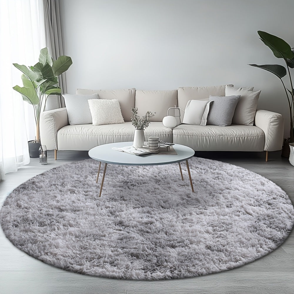 Area Rug, Round Shaggy Plush Carpet in Seven Colors and 4-, 5- or 6-Foot Diameters with Spot-Clean Care