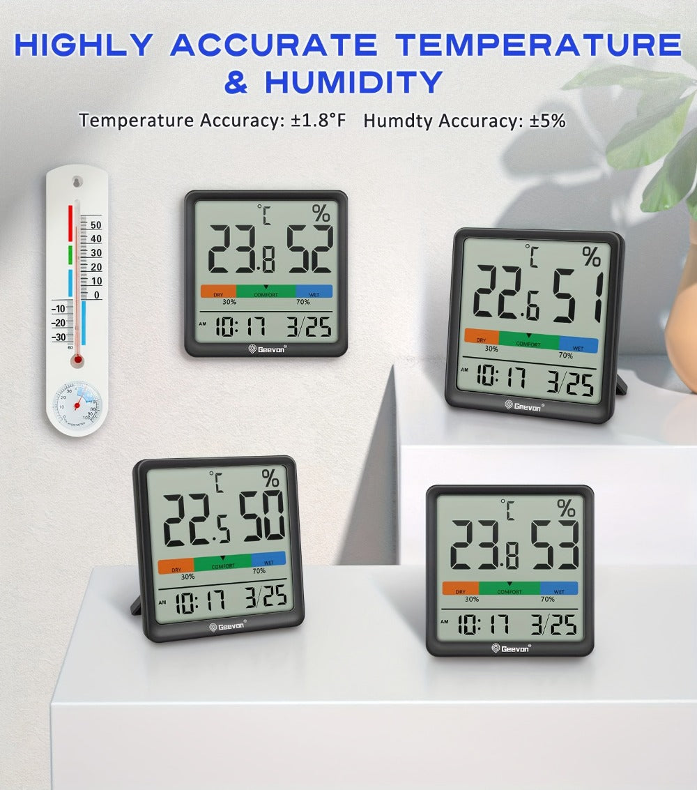 Digital Indoor Thermometer Hygrometer with Clock and Calendar in Exact Black or White Checkout Options