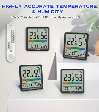 Digital Indoor Thermometer Hygrometer with Clock and Calendar in Exact Black or White Checkout Options