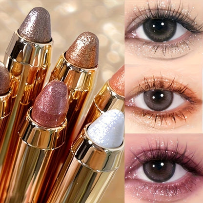 Six-Piece Shimmer Eyeshadow Stick Set with Dual-Ended Sponge Applicators and Mixed Metallic Shades