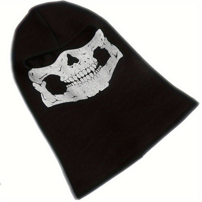 Printed Skull Balaclava Mask in Two Black Designs, Full-Face Stretch Fabric for Adult Costume Wear