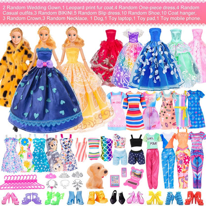50-Piece Doll Clothes and Accessories Set for 11.5-Inch Fashion Dolls with Mixed Outfits, Shoes and Small Pieces
