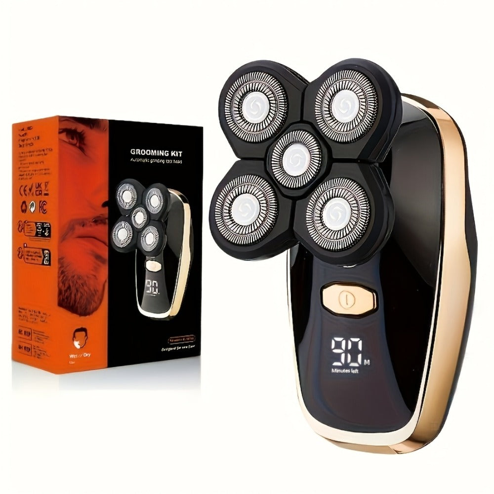 Palm-Size Multi-Rotary Electric Shaver with Display in 5D, 7D and Type A Checkout Styles Pictured