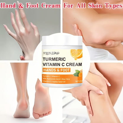 250g Turmeric and Vitamin C Hands-and-Feet Cream Jar with Hyaluronic Acid and Aloe Labeling