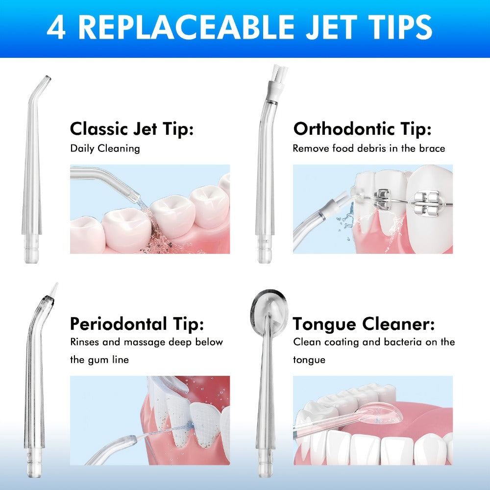 Adjustable Pressure Water Flosser with Interchangeable Nozzles — USB Rechargeable Smart Electric Oral Irrigator for Deep Teeth & Gum Cleaning, Portable Travel-Ready Dental Care Gift for Women Men