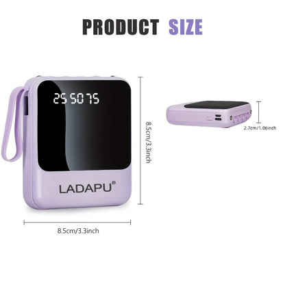 Power Bank 10000mAh with Built-In Cable Set, 5W/15W/22.5W Variants, Display and Lanyard for Travel
