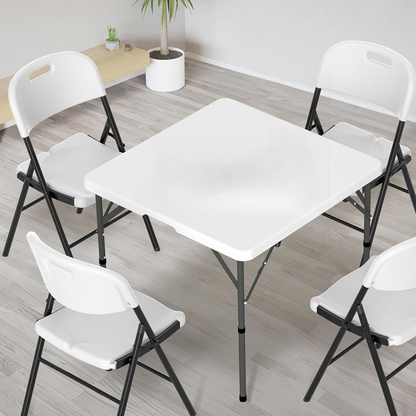 Portable Square Bi-Fold Table with Carry Handle in Black or White, Approximately 34 Inches Wide