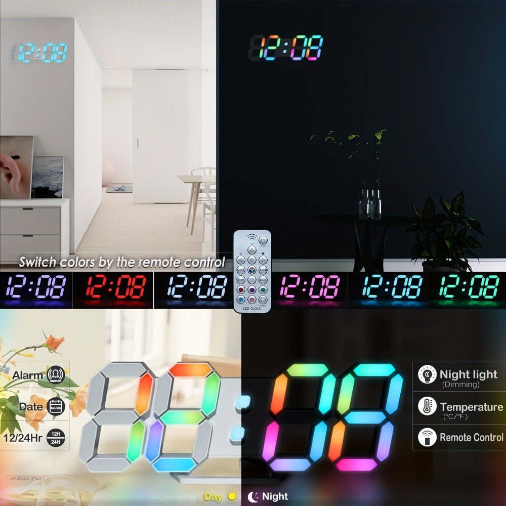 9.7-Inch RGB LED Wall and Desk Clock with Remote, Alarm, Date, Temperature and USB Power Cable