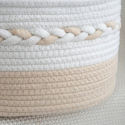 Oval Woven Rope Storage Basket, 14.17 x 9.06 x 6.69 Inches with Braided Handles and Divided Liner
