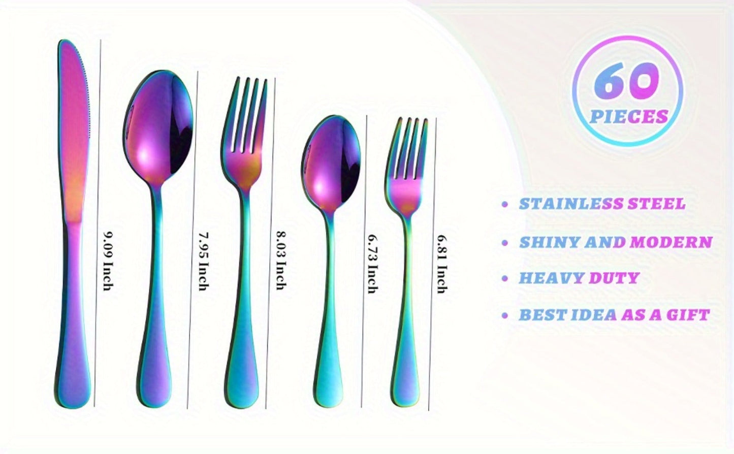 20- or 60-Piece Flatware Set in Silver, Gold or Rainbow Finish with Five-Piece Place Settings
