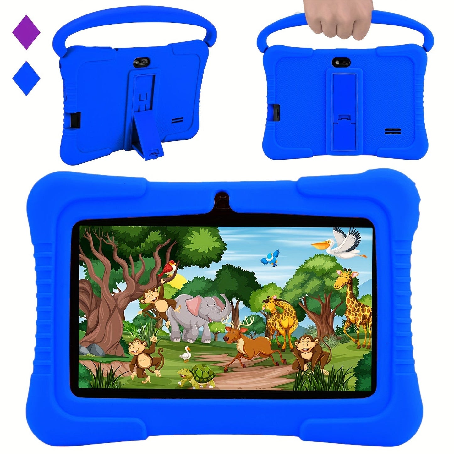 Kids Tablet 7 Inch Android 2GB RAM 16GB 32GB ROM 1TB Expandable WiFi Dual Camera Parental Control Educational Games Eye Protection Drop-Proof Silicone Case Tablet for Kids Toddlers – Pink Blue Purple Navy