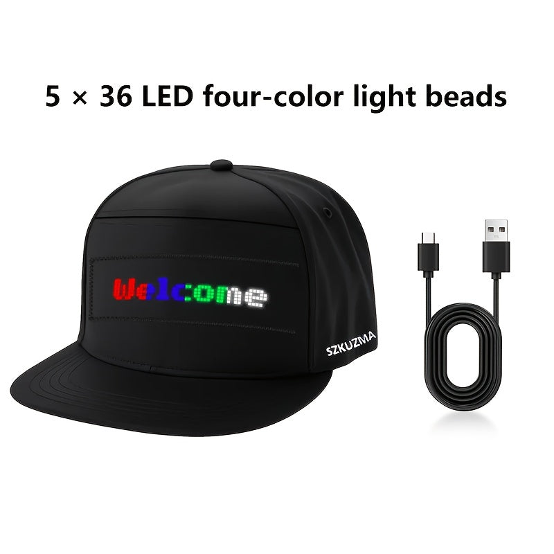 Programmable LED Hat with APP Control – Custom Text, Animation & Graffiti Display, USB Rechargeable, Adjustable Fit for Men & Women, Glowing Light-Up Cap for Party, Festival, Wedding & Carnival