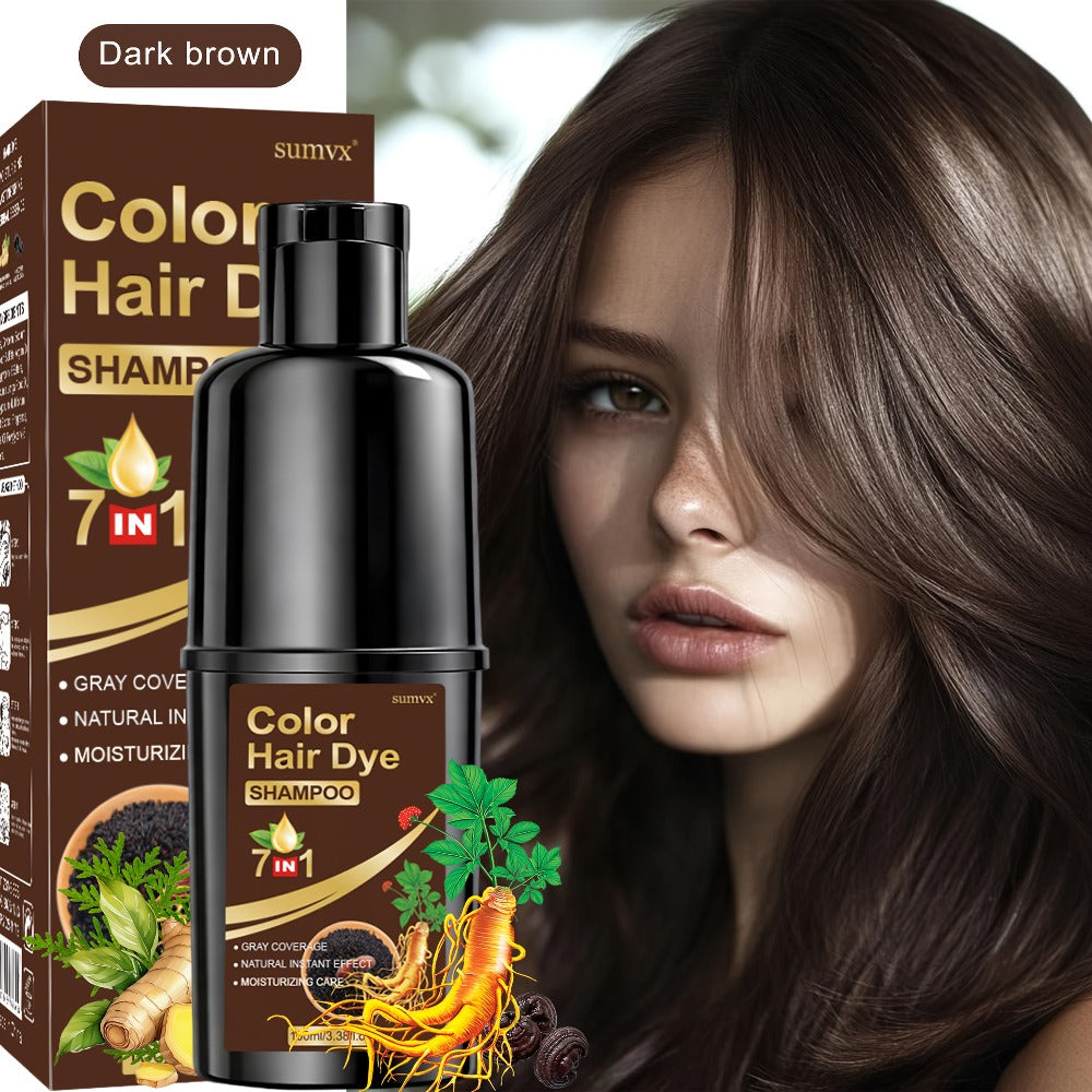 Natural Herbal Hair Dye Shampoo 3.38oz — Moisturizing & Conditioning Easy-Apply Hair Color, 5 Shades: Black, Brown, Chestnut Brown, Golden Brown & Coffee, Holiday Gift