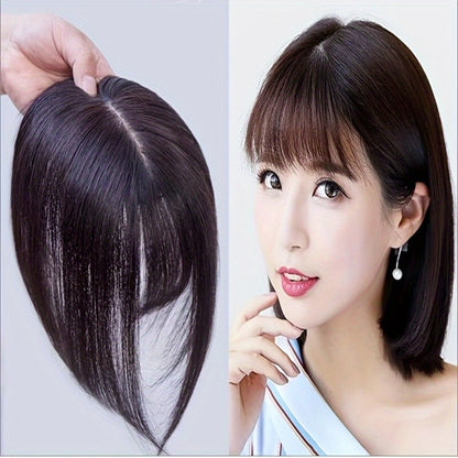 10-Inch Clip-In Hair Topper with Bangs in Black, Dark Brown or Light Brown Crown Coverage Options
