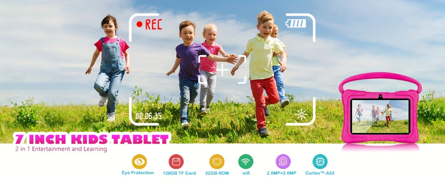 Kids Tablet 7 Inch Android 14 with Parental Control – Eye Protection Screen, GMS Certified, 2GB RAM, 32GB ROM, Silicone Case, Educational Apps, 2.4G WiFi, Perfect Birthday & Holiday Gift for Children