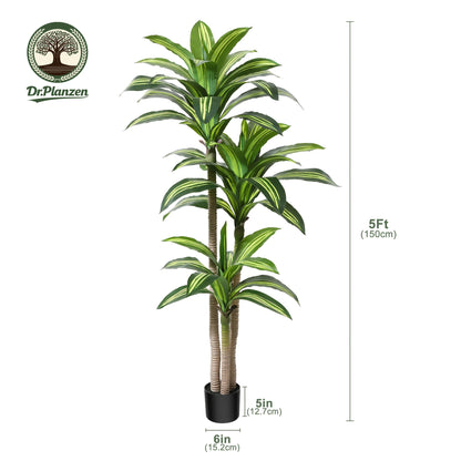 Potted Dracaena Artificial Tree with Complete 4, 5 and 6 ft Height Options and Layered Green Leaf Display